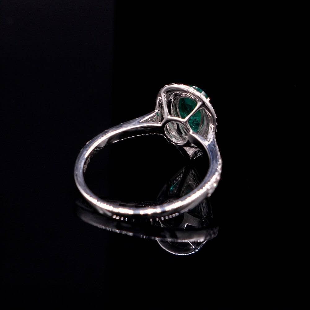 18k White Gold Pear Cut Natural Emerald Double Halo Engagement Ring-Black Diamonds New York