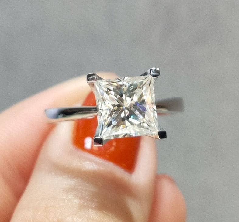 18K White Gold Princess Cut 2 Carat Moissanite Engagement Ring - Black Diamonds New York