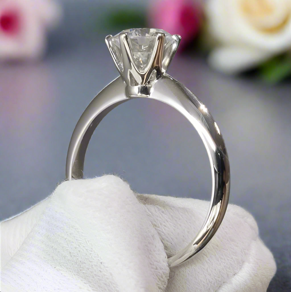 18K White Gold Round Brilliant Cut 1ct Diamond Engagement Ring-Black Diamonds New York