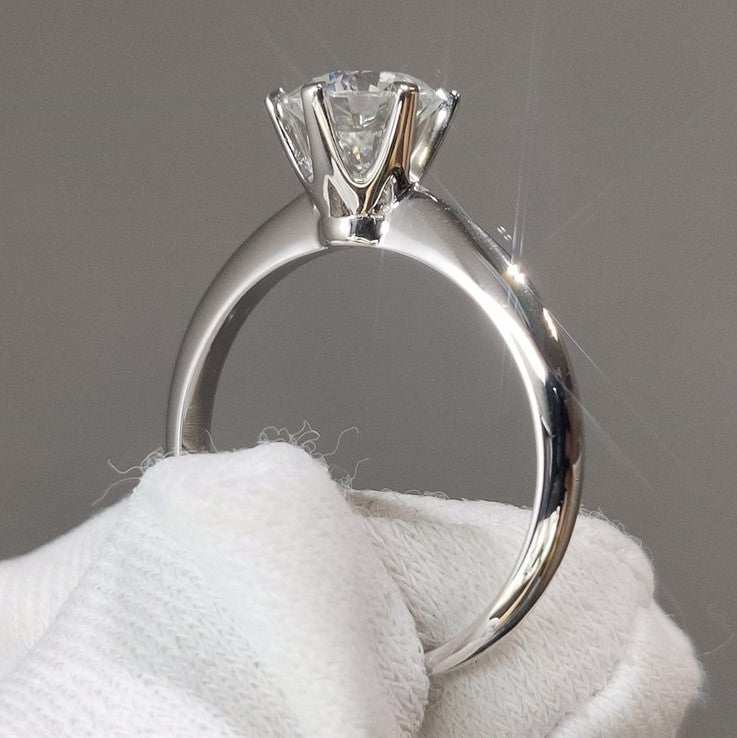 18K White Gold Round Brilliant Cut 1ct Moissanite Engagement Ring - Black Diamonds New York