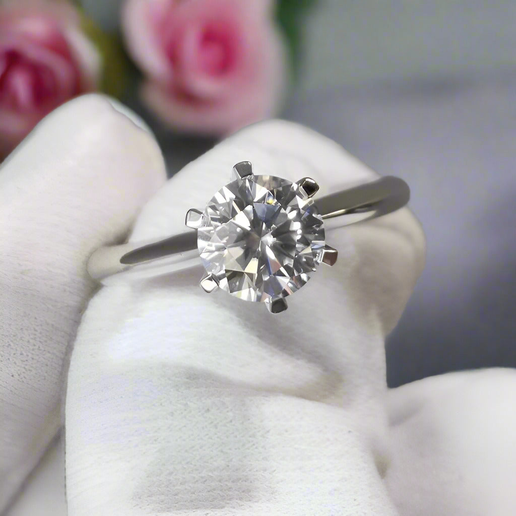 18K White Gold Round Brilliant Cut 1ct Diamond Engagement Ring-Black Diamonds New York