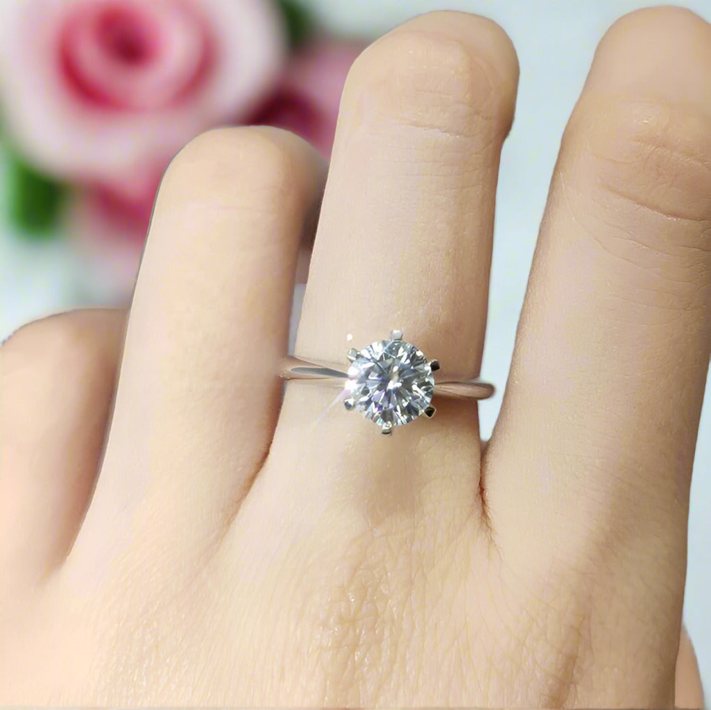 18K White Gold Round Brilliant Cut 1ct Diamond Engagement Ring-Black Diamonds New York