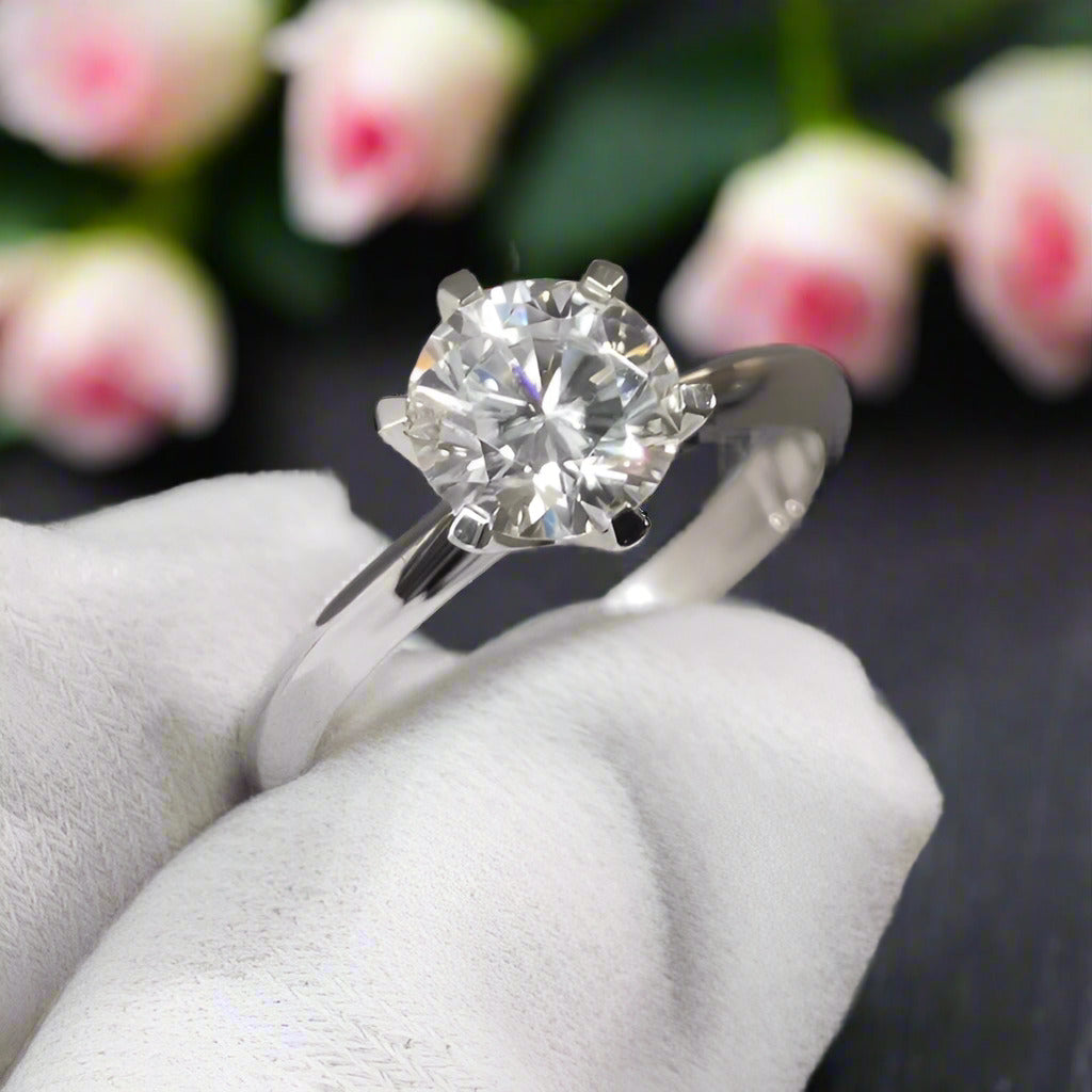 18K White Gold Round Brilliant Cut 1ct Diamond Engagement Ring-Black Diamonds New York