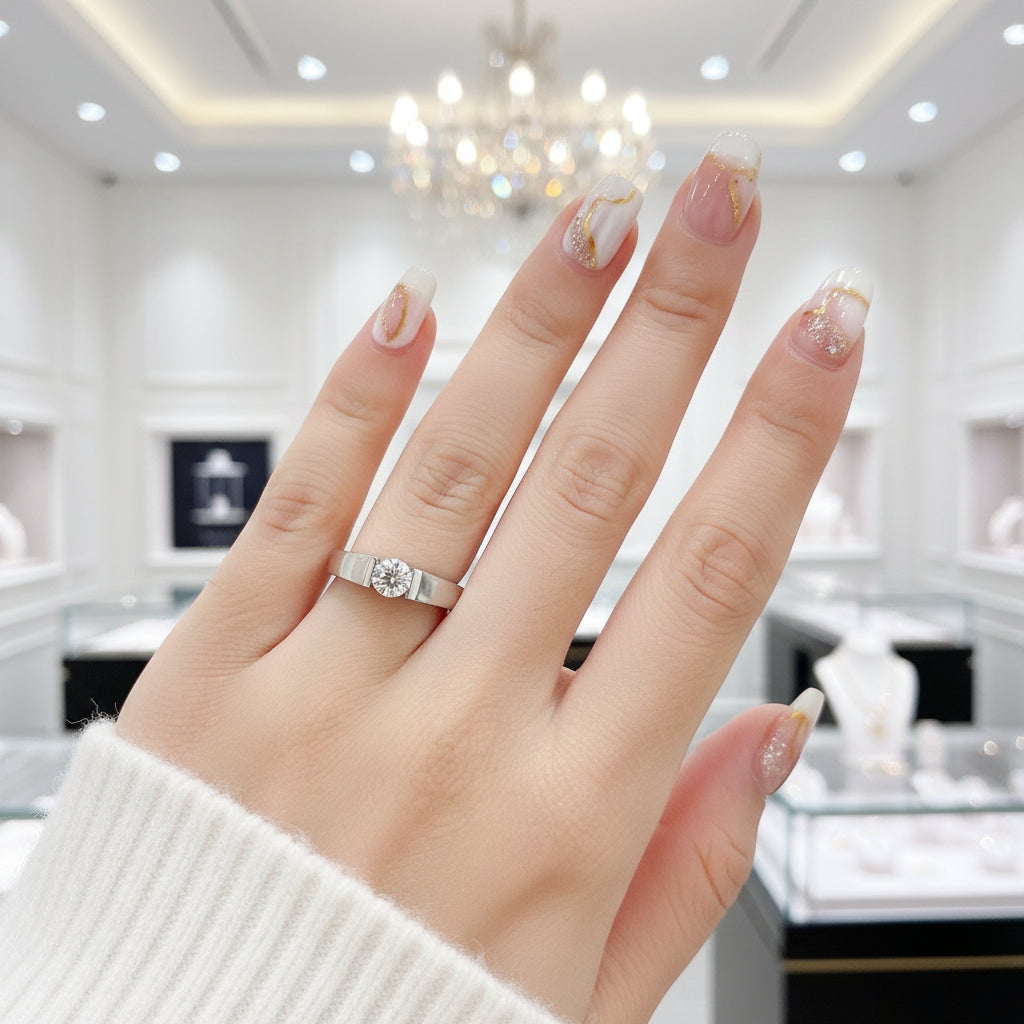 18k White Gold Round Cut 0.5 Carat 5mm Diamond Men's Ring-Black Diamonds New York