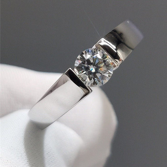 18K White Gold Round Cut 0.5 Carat 5mm Moissanite Mens Ring - Black Diamonds New York