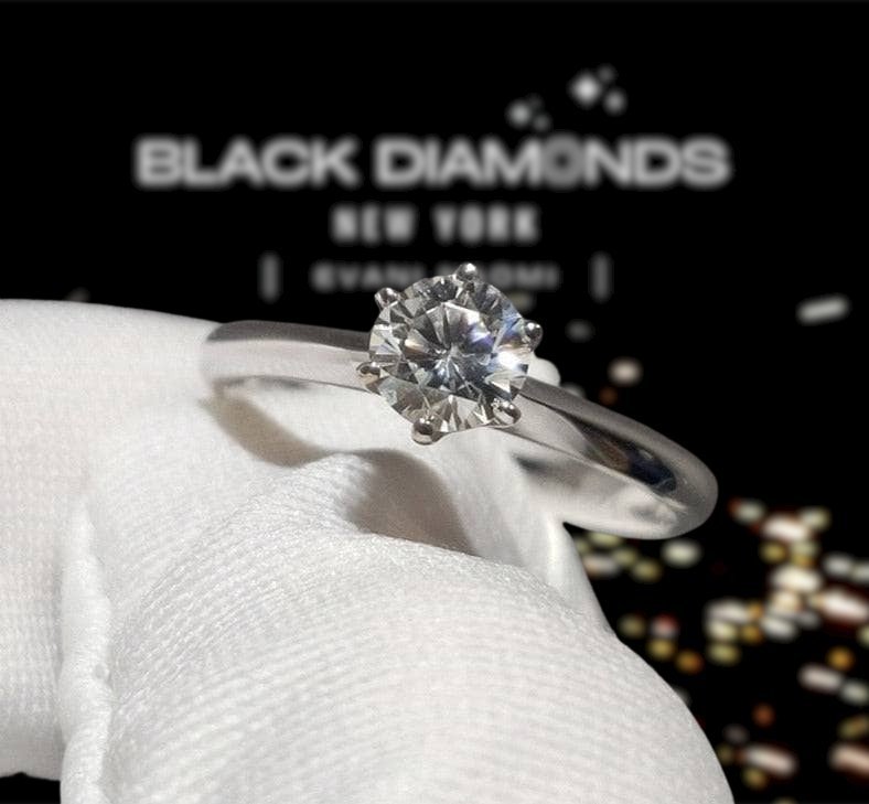 18K White Gold Round Cut 0.5ct 5mm Moissanite Engagement Ring - Black Diamonds New York