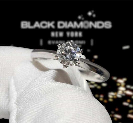 18K White Gold Round Cut 0.5ct 5mm Diamond Engagement Ring-Black Diamonds New York