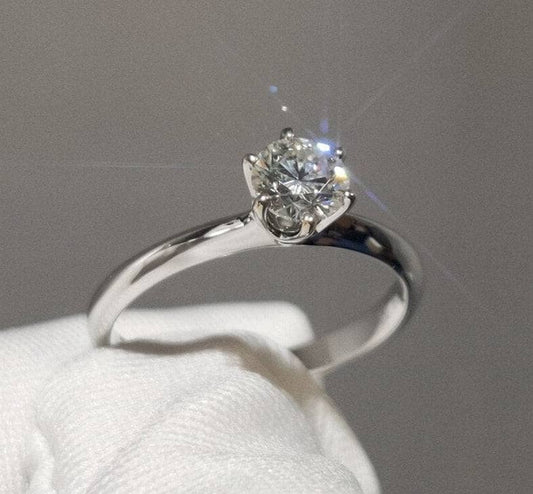 18K White Gold Round Cut 0.5ct 5mm Moissanite Engagement Ring-Black Diamonds New York