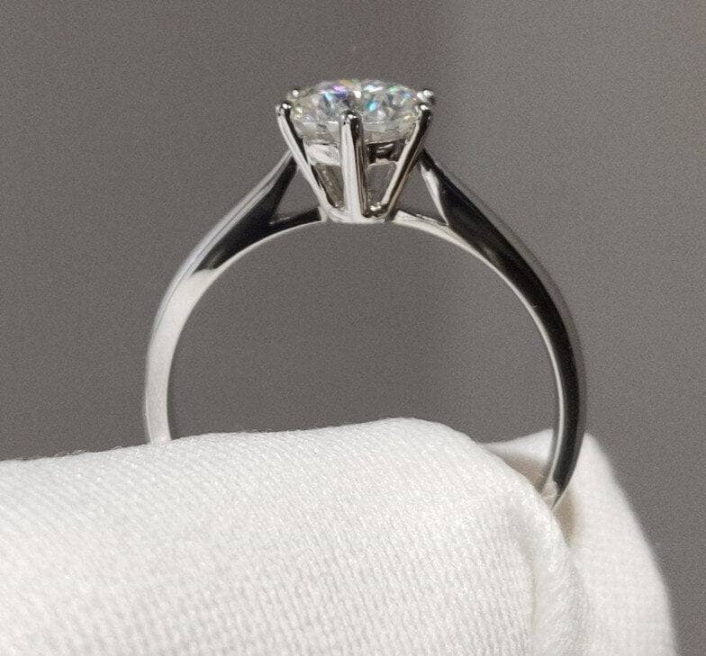 18k White Gold Round Cut 1 Carat 6.5mm D Color Moissanite Engagement Ring - Black Diamonds New York