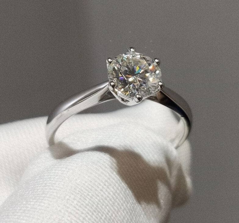 18k White Gold Round Cut 1 Carat 6.5mm D Color Moissanite Engagement Ring - Black Diamonds New York