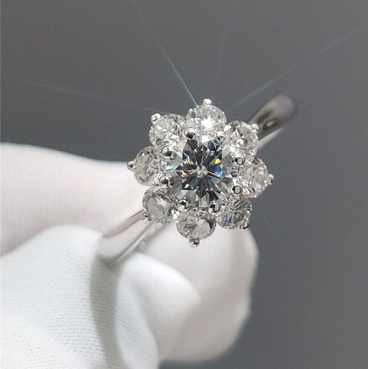 18K White Gold Round Cut 1 Carat Diamond Sunflower Engagement Ring-Black Diamonds New York