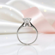 18K White Gold Round-Cut 1.0 ct 6 Heart Prong Diamond Engagement Ring-Black Diamonds New York