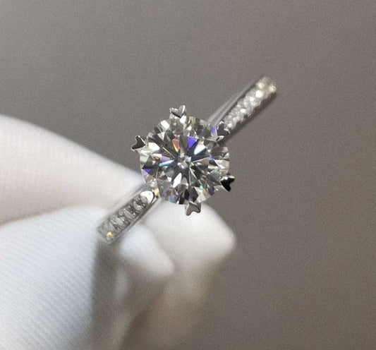 18K White Gold Round-Cut 1.0 ct 6 Heart Prong Diamond Engagement Ring-Black Diamonds New York
