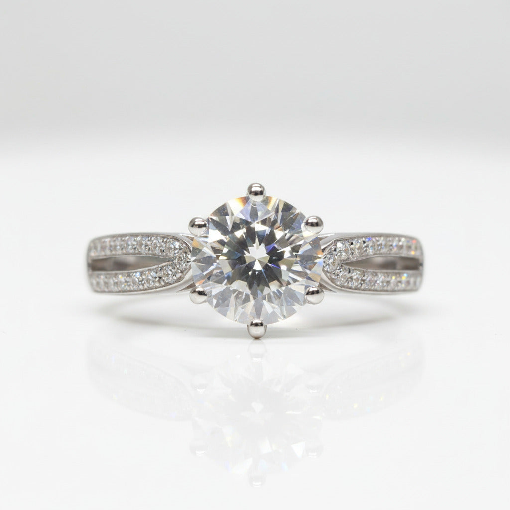 18K White Gold Round Cut 1ct 9mm Diamond Option Star Queen Engagement Ring-Black Diamonds New York