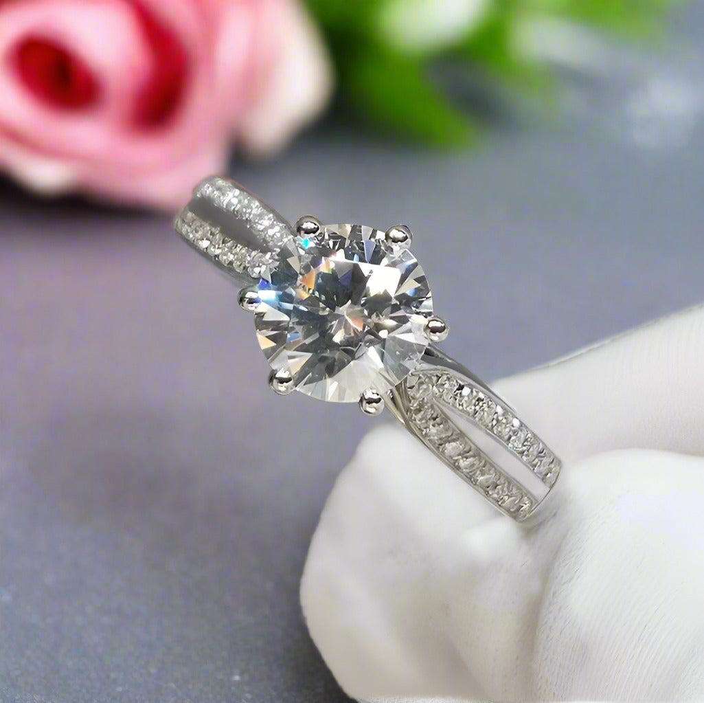 18K White Gold Round Cut 1ct 9mm Diamond Star Queen Engagement Ring-Black Diamonds New York