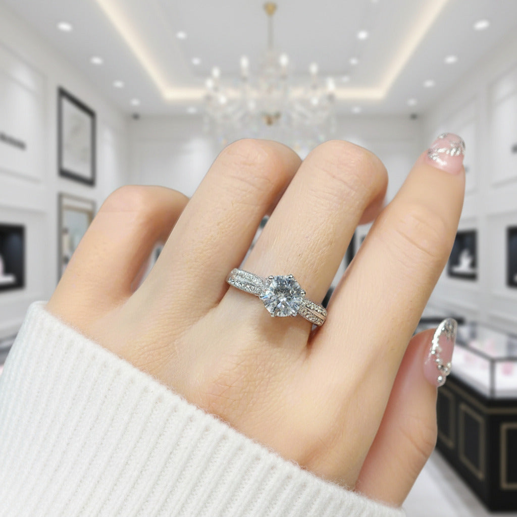 18K White Gold Round Cut 1ct 9mm Diamond Option Star Queen Engagement Ring-Black Diamonds New York