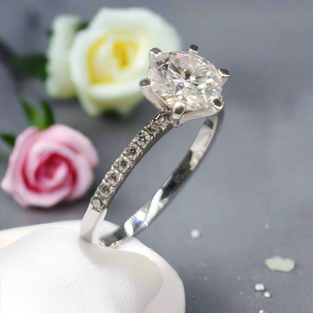 18K White Gold Round Cut 1ct Diamond Engagement Ring-Black Diamonds New York