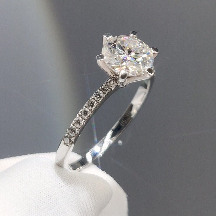 18K White Gold Round Cut 1ct Moissanite Engagement Ring-Black Diamonds New York