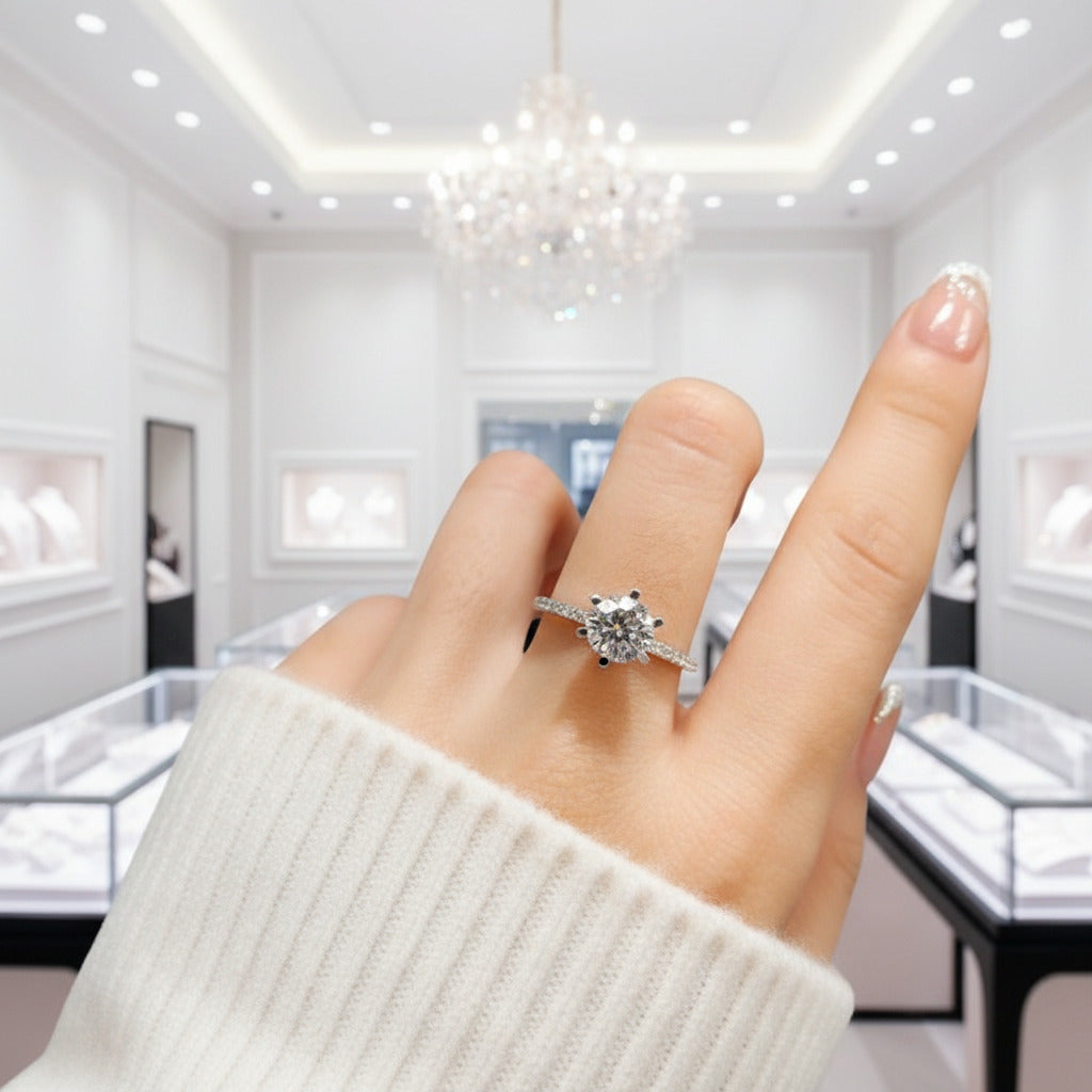 18K White Gold Round Cut 1ct Diamond Option Engagement Ring-Black Diamonds New York