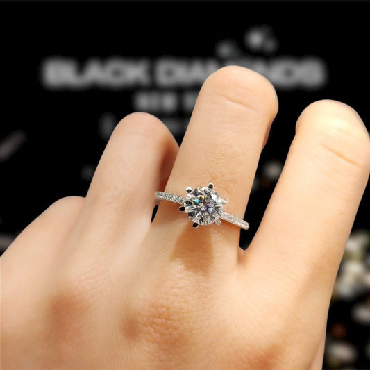 18K White Gold Round Cut 1ct Moissanite Engagement Ring-Black Diamonds New York