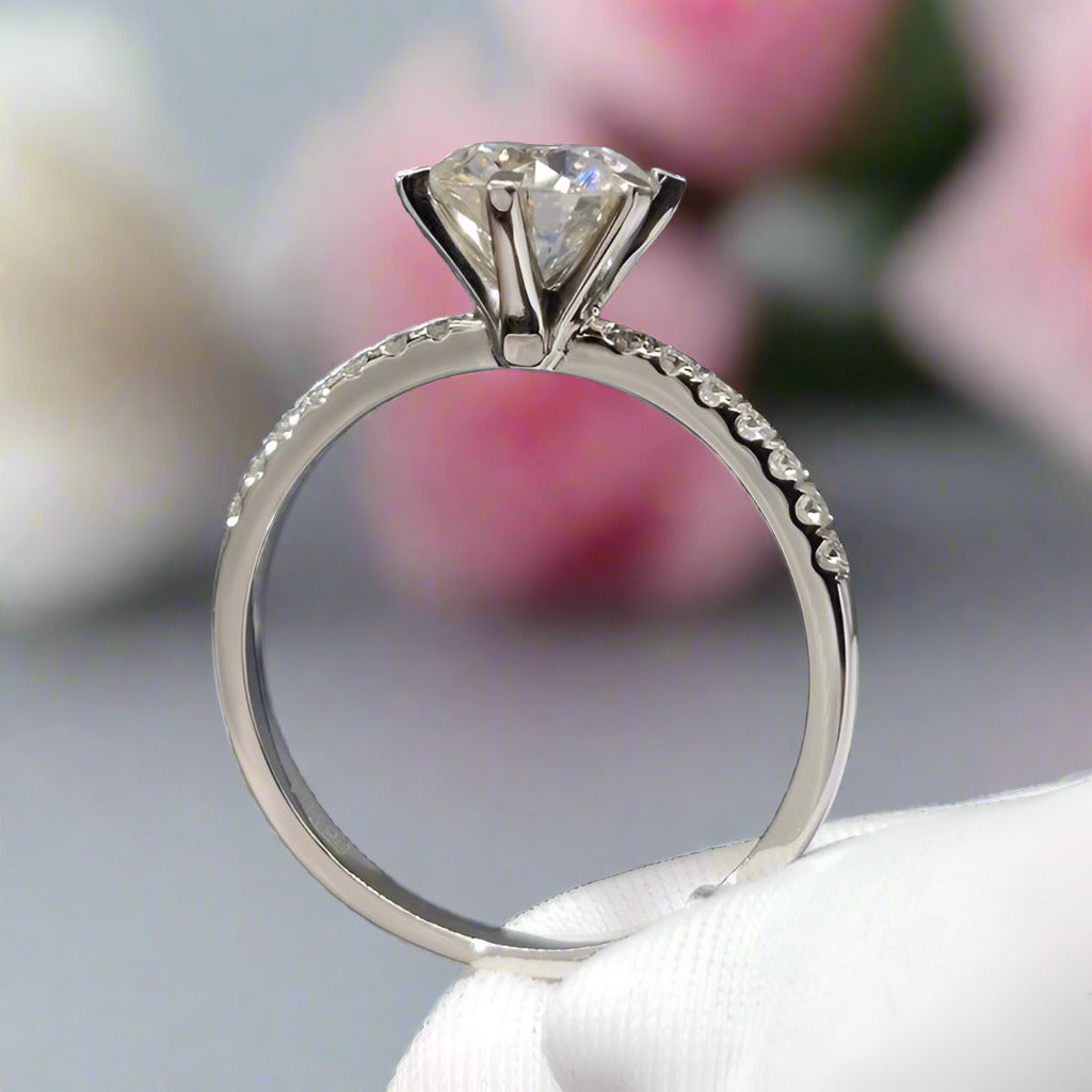 18K White Gold Round Cut 1ct Diamond Engagement Ring-Black Diamonds New York