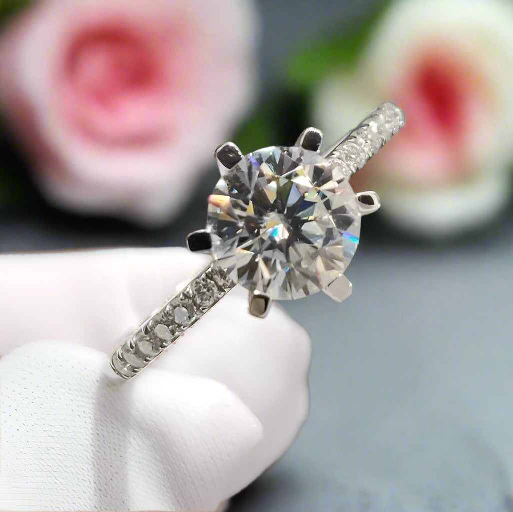 18K White Gold Round Cut 1ct Diamond Engagement Ring-Black Diamonds New York