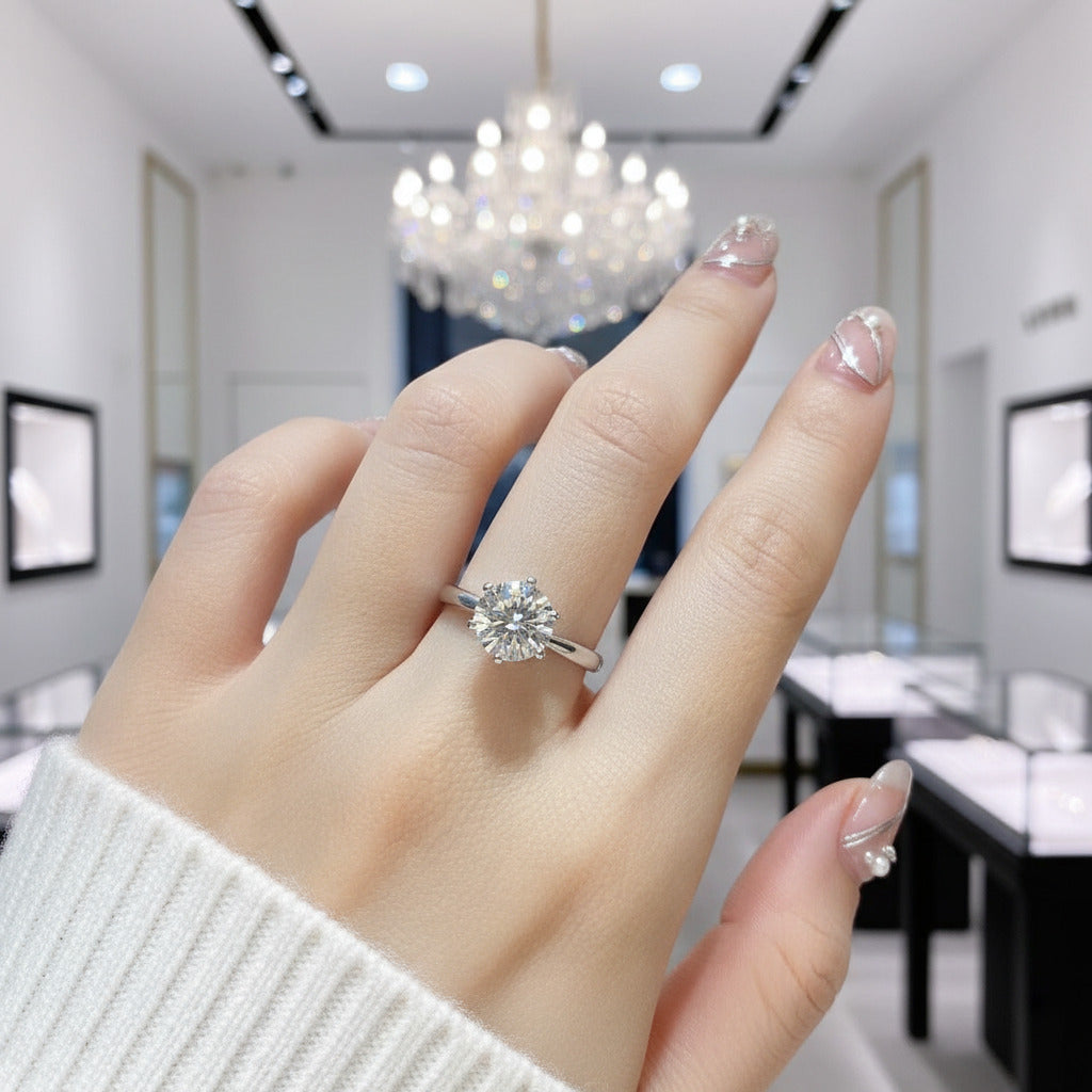 18K White Gold Round Cut 3 Carat Diamond Option Engagement Ring-Black Diamonds New York