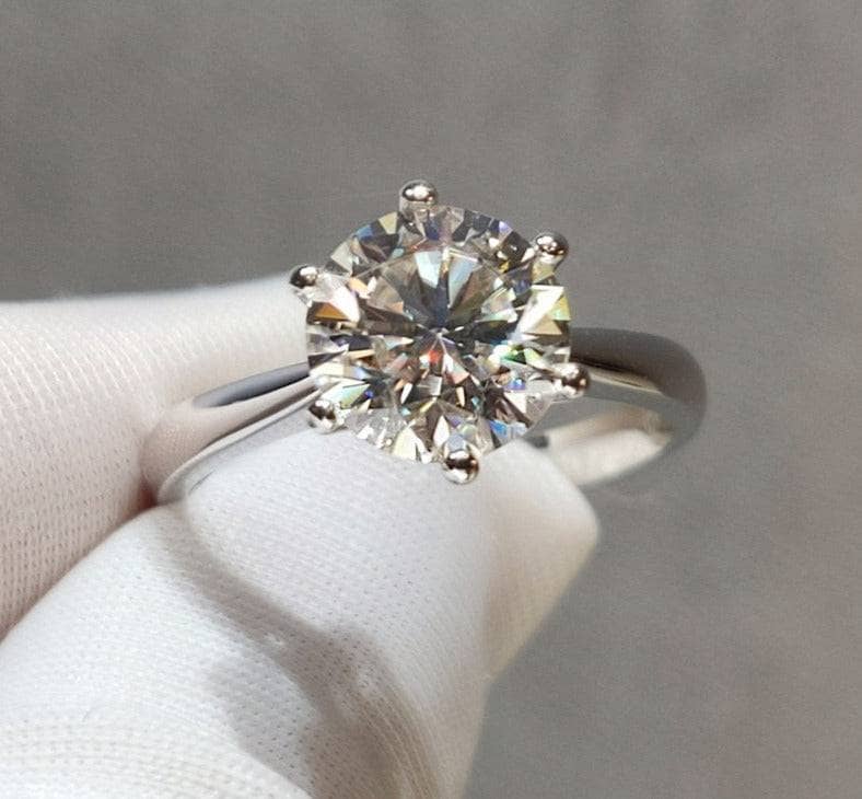 18K White Gold Round Cut 3 Carat Moissanite Engagement Ring - Black Diamonds New York