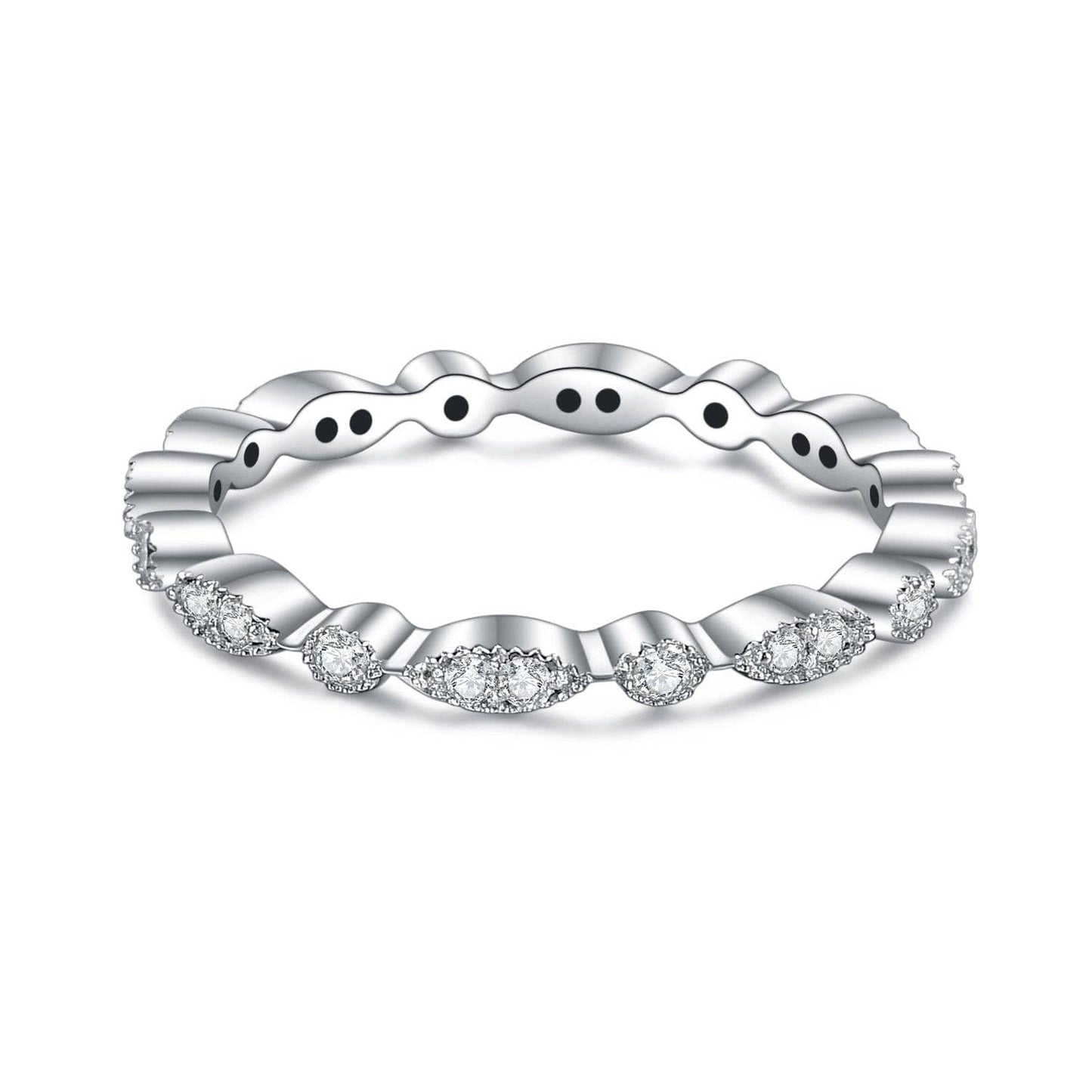 18k White Gold Round Moissanite Antique Milgrain Style Eternity Ring Band - Black Diamonds New York