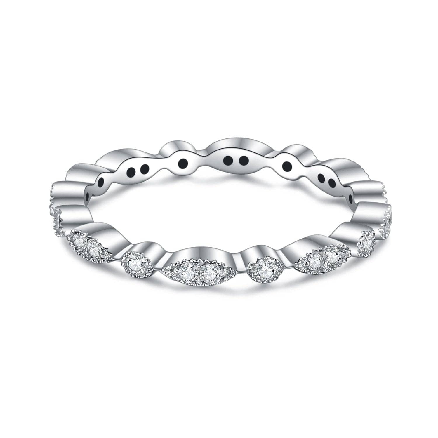 18k White Gold Round Diamond Antique Milgrain Style Eternity Ring Band-Black Diamonds New York