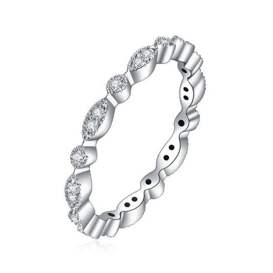 18k White Gold Round Moissanite Antique Milgrain Style Eternity Ring Band-Black Diamonds New York