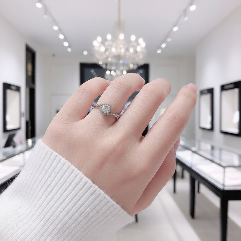 18k White Gold Twist 1.0ct VVS1 Diamond Ring-Black Diamonds New York