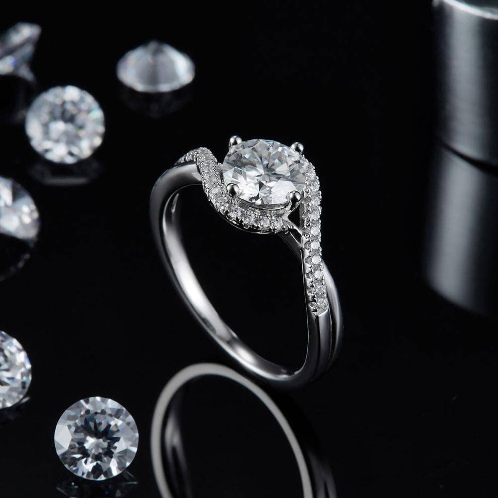18k White Gold Twist 1.0ct VVS1 Moissanite Diamond Ring-Black Diamonds New York