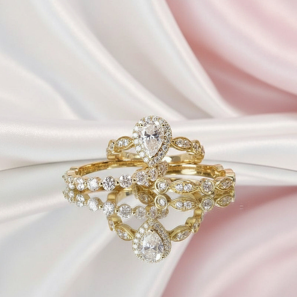 18K Yellow Gold 1.0ct Pear Cut Diamond Engagement Ring Set-Black Diamonds New York