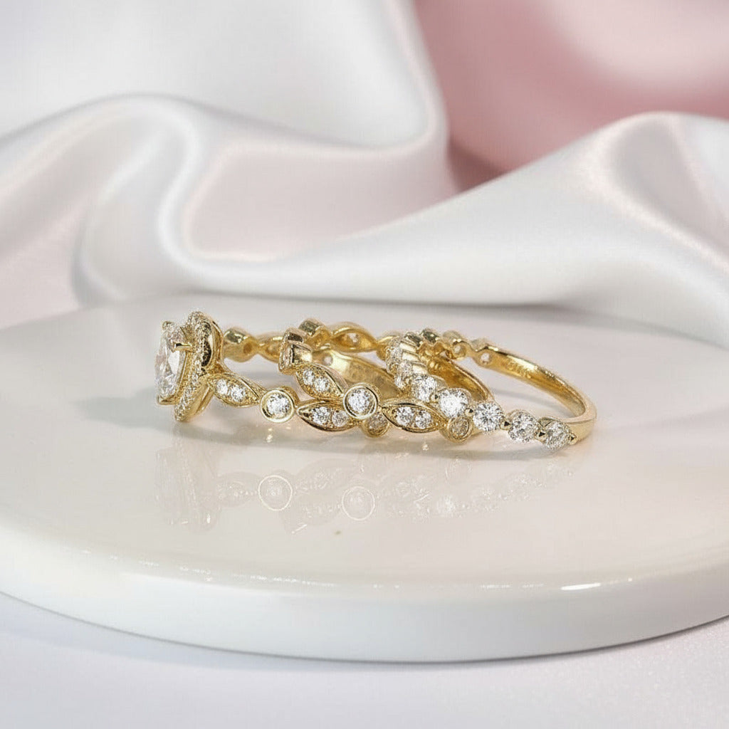 18K Yellow Gold 1.0ct Pear Cut Diamond Engagement Ring Set-Black Diamonds New York