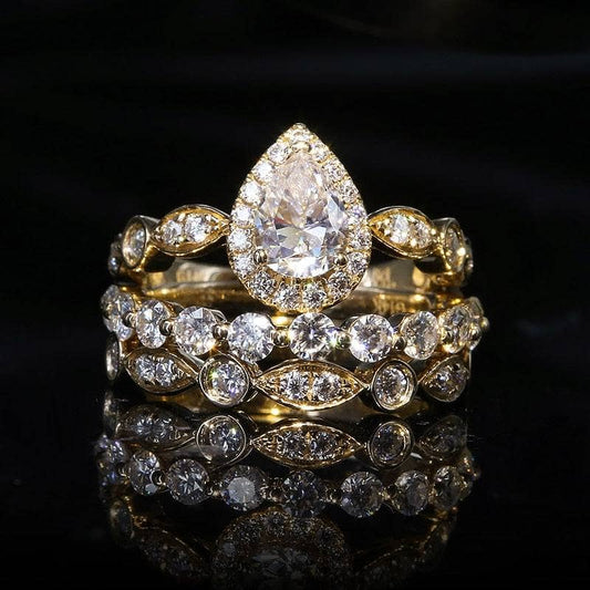 18K Yellow Gold 1.0ct Pear Cut Diamond Engagement Ring Set-Black Diamonds New York