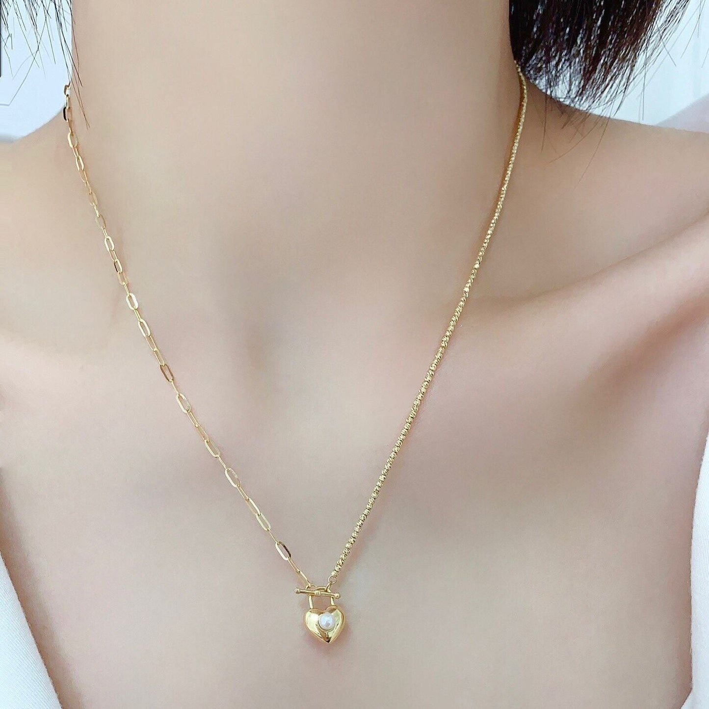 18K Yellow Gold Classic Charm Freshwater Pearl Necklace-Black Diamonds New York