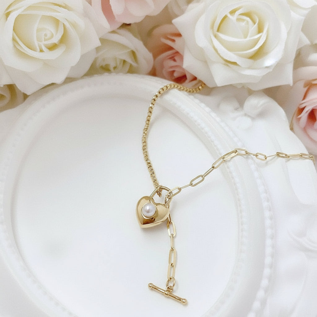 18k Yellow Gold Classic Charm Freshwater Pearl Necklace-Black Diamonds New York