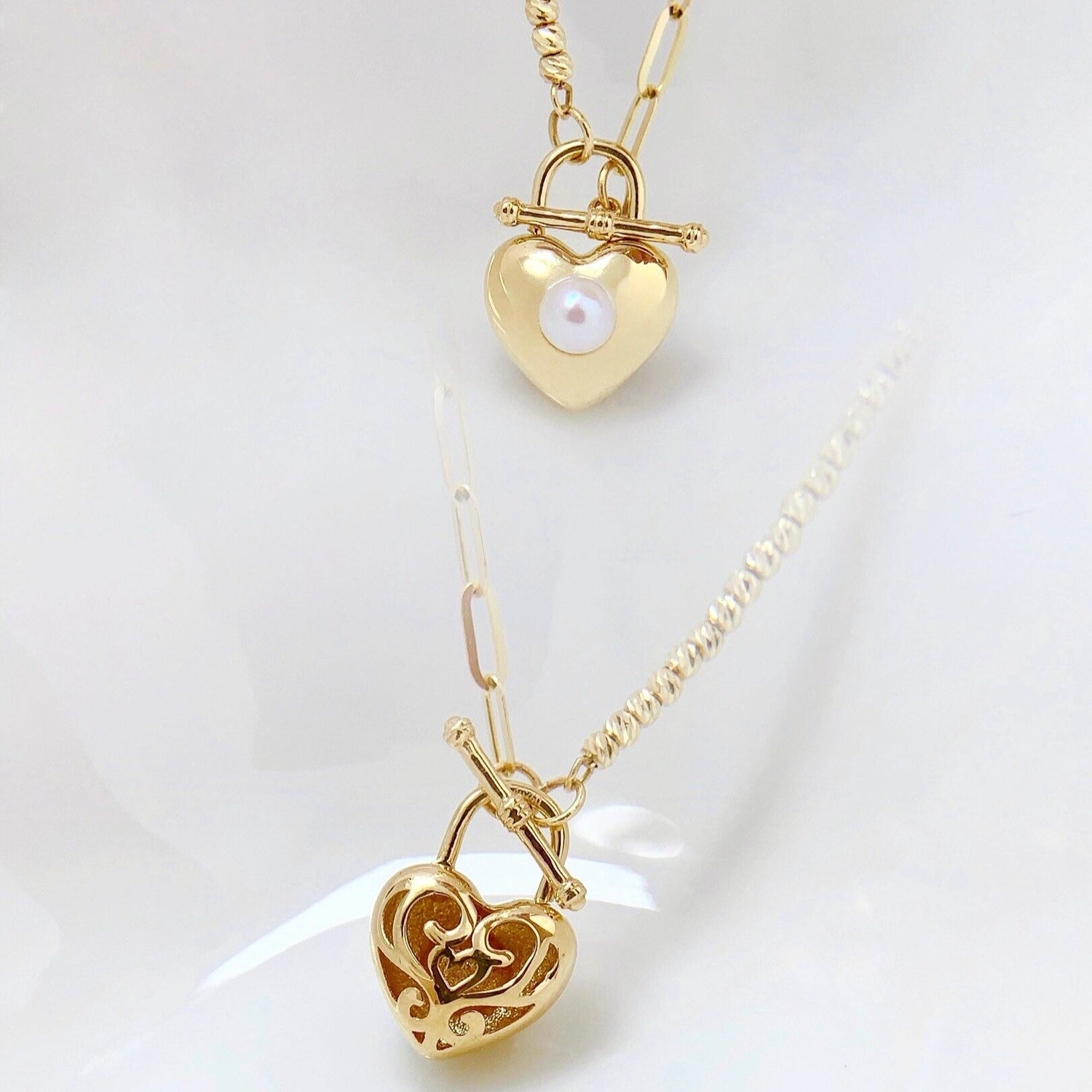 18K Yellow Gold Classic Charm Freshwater Pearl Necklace-Black Diamonds New York