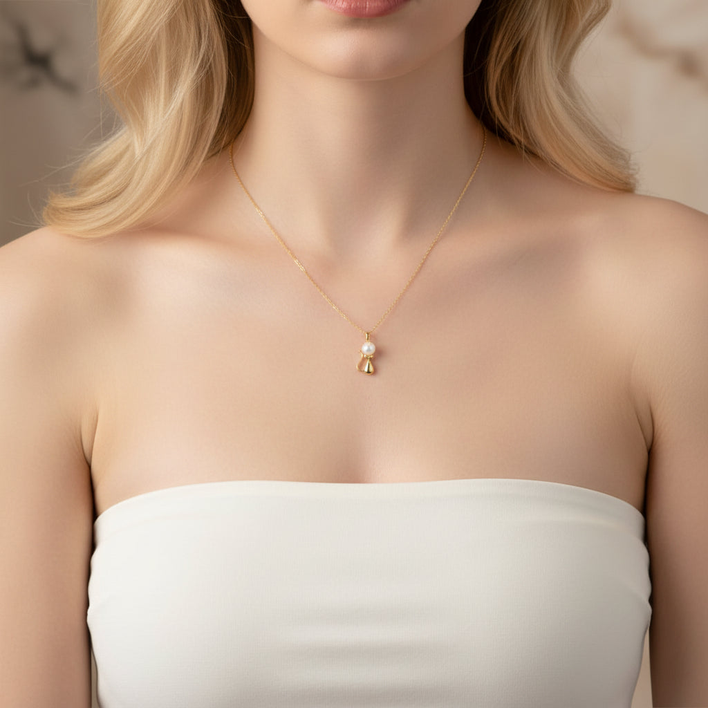 18k Yellow Gold Freshwater Pearl Mouse Pendant Necklace-Black Diamonds New York