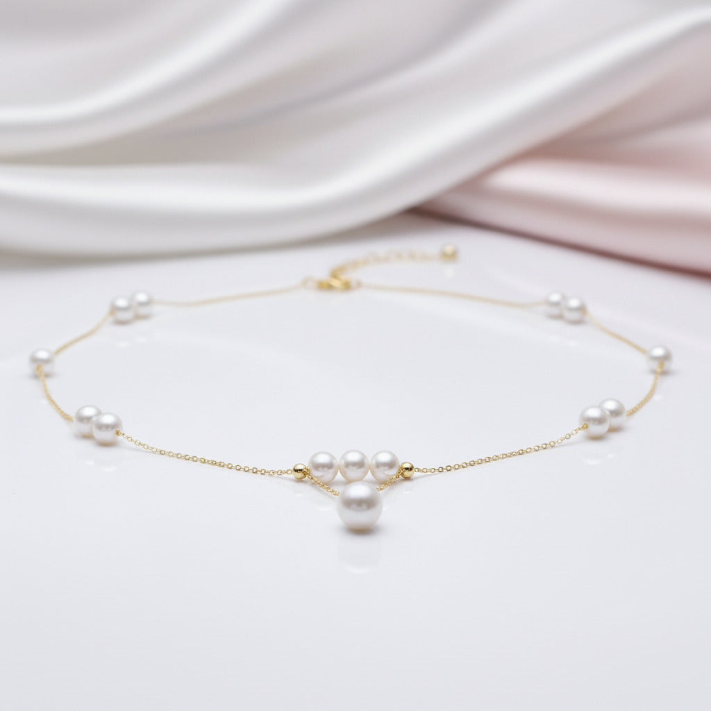 18k Yellow Gold Freshwater Pearl Necklace-Black Diamonds New York
