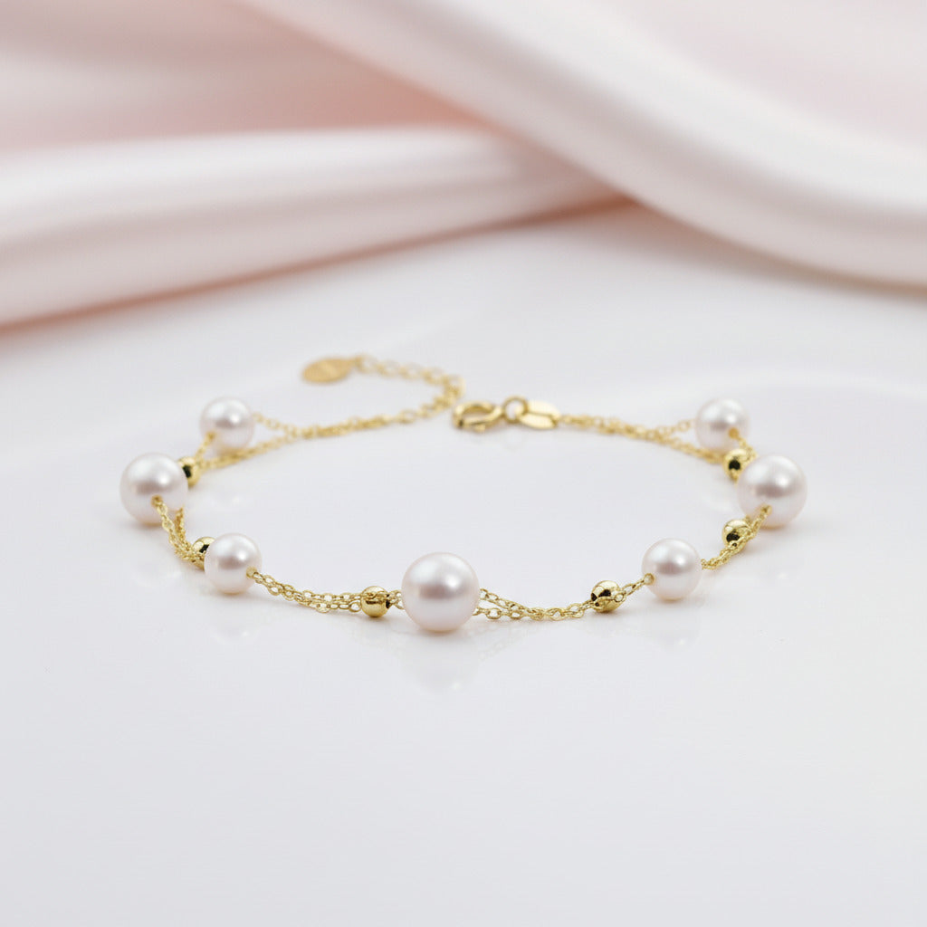 18k Yellow Gold Freshwater Pearl Bracelet-Black Diamonds New York