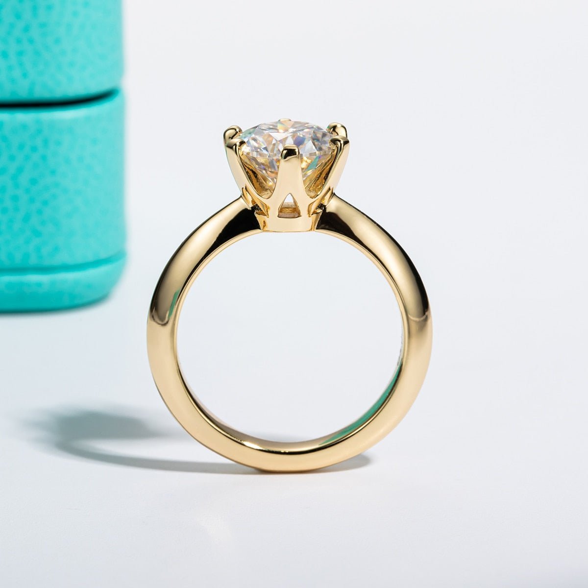 18k Yellow Gold Overlay Moissanite Solitaire Engagement Ring-Black Diamonds New York