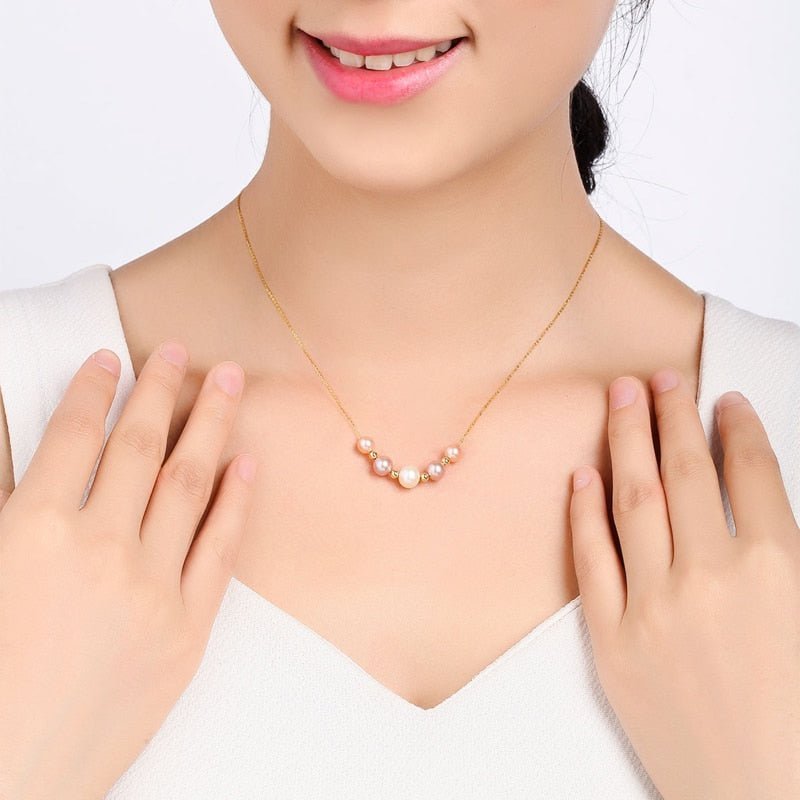 18K Yellow Gold White & Purple Freshwater Pearl Necklace-Black Diamonds New York