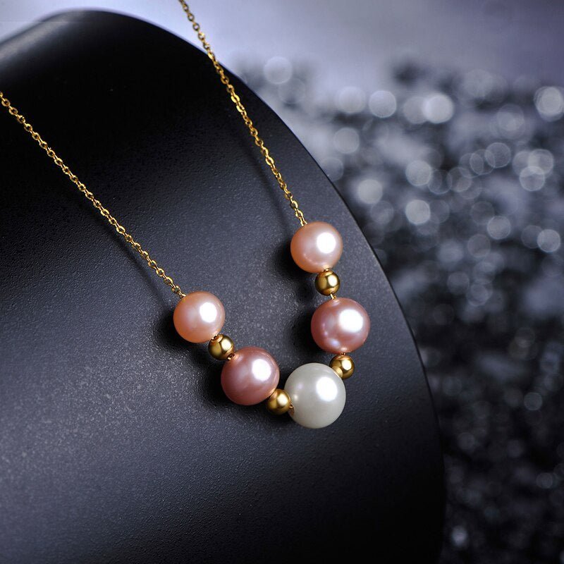 18K Yellow Gold White & Purple Freshwater Pearl Necklace-Black Diamonds New York
