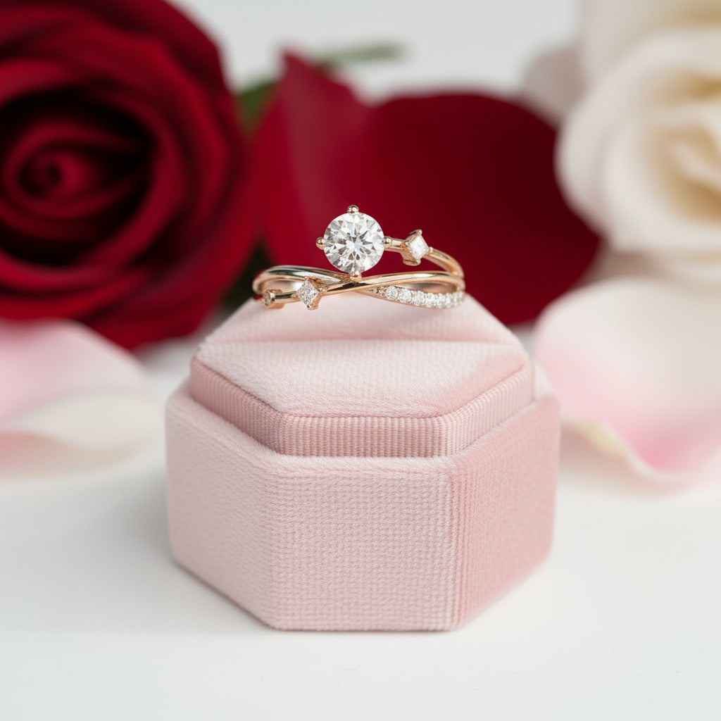 18K Dainty Round Cut Diamond Branch Design Engagement Ring-Black Diamonds New York