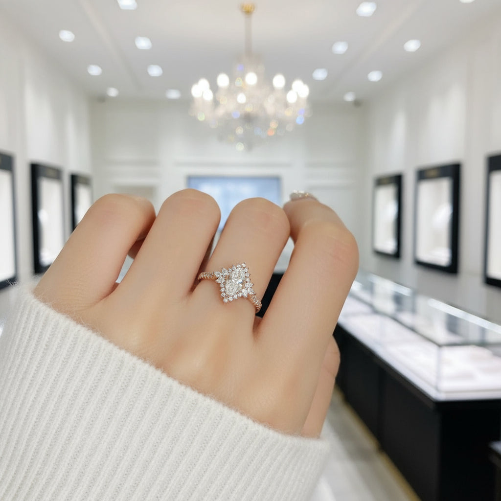 18K Marquise Cut Diamond Halo Engagement Ring-Black Diamonds New York