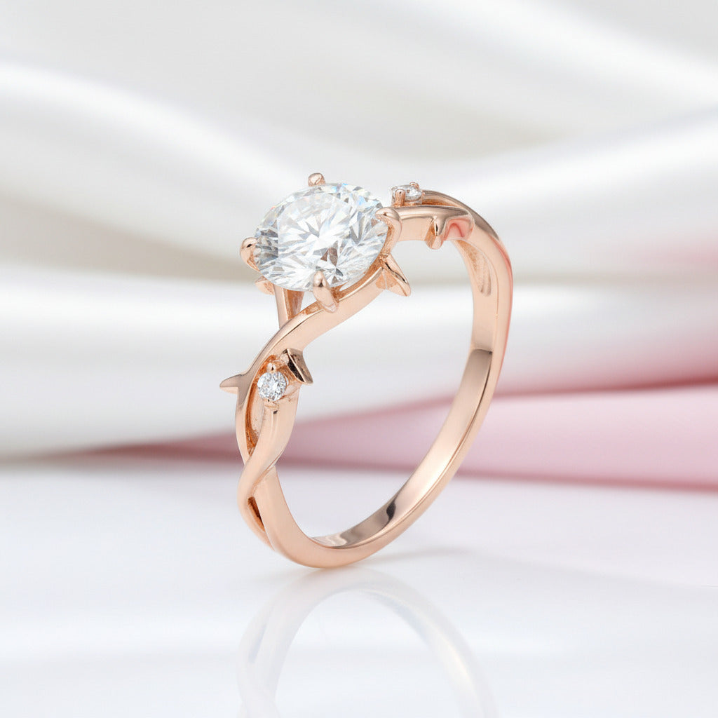 18k Rose Gold 1.0 Ct 6.5mm Diamond Option Art Deco Engagement Ring-Black Diamonds New York