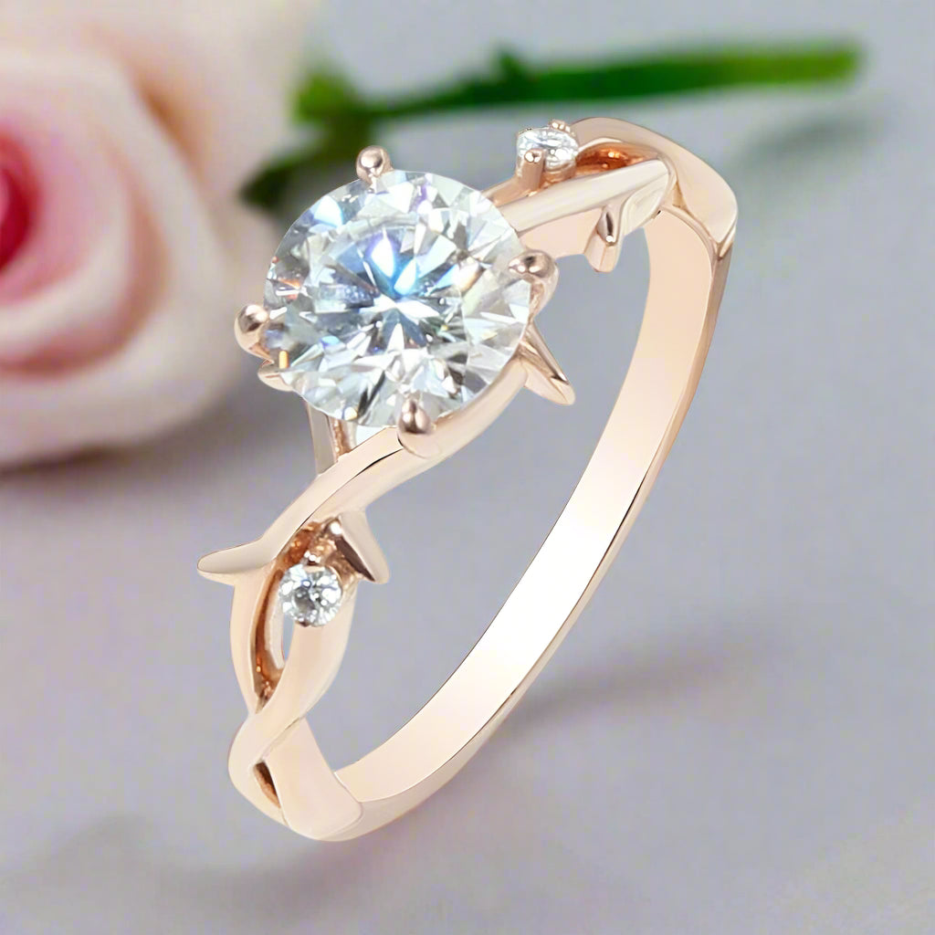 18k Rose Gold 1.0 Ct 6.5mm Diamond Art Deco Engagement Ring-Black Diamonds New York