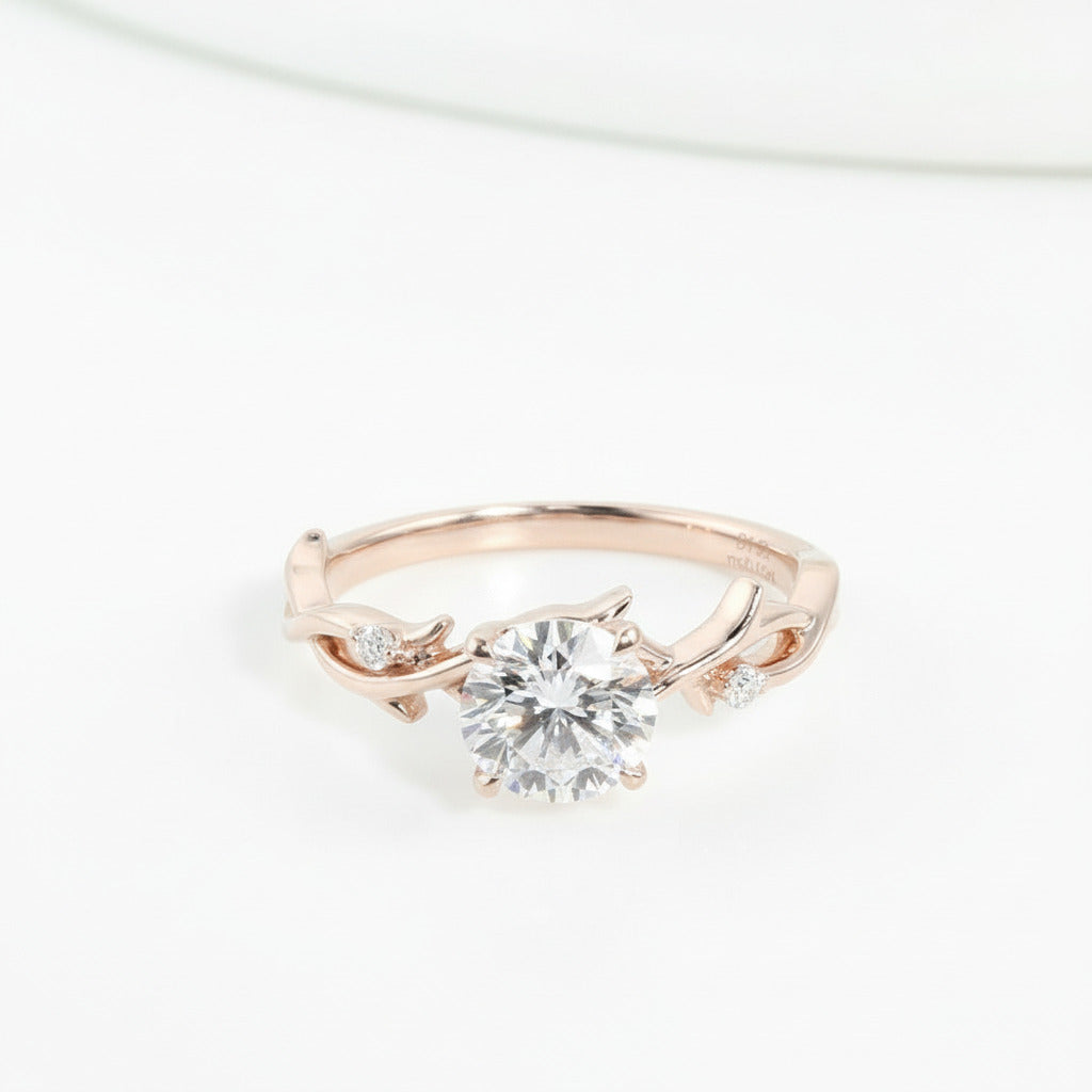 18k Rose Gold 1.0 Ct 6.5mm Diamond Option Art Deco Engagement Ring-Black Diamonds New York
